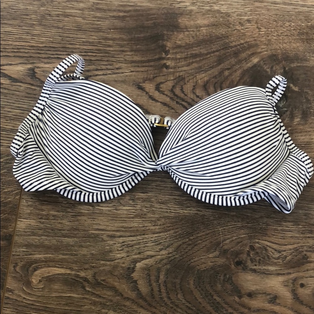 Blue and white striped bikini top